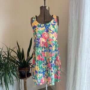 BCBG Womens Medium Dress Multicolor Silky Lightweight Vintage Floral Summer Airy